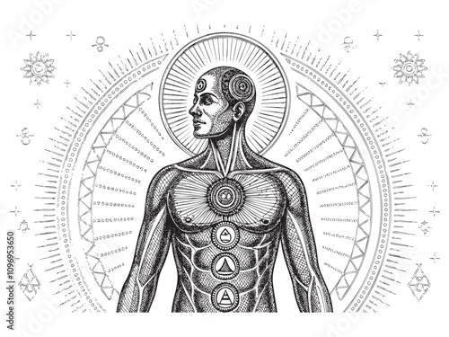 Chakra human body sketch hand drawn drawing vector illustration