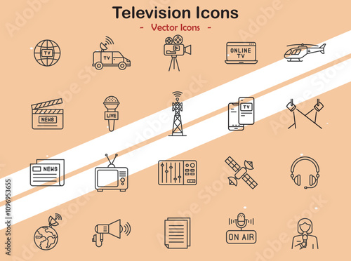 A creative set of television icons ideal for media and entertainment projects.