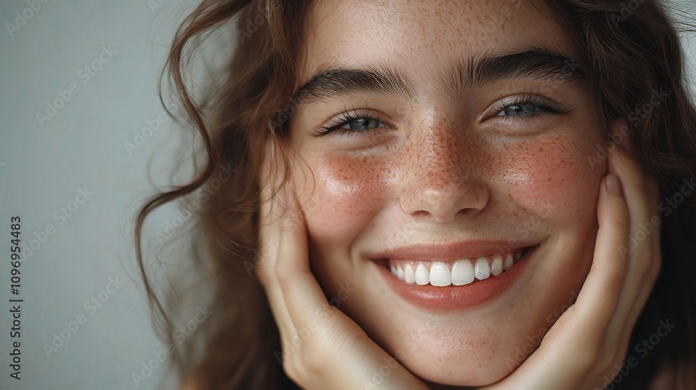 Beautiful Close-Up Portrait of Young Female with Freckles and Smile Beautiful Close-Up Portrait of Young Female with Freckles and Smile
