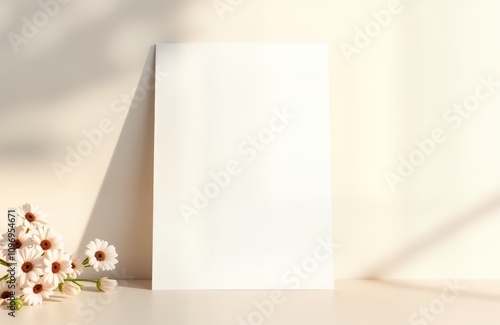 Blank funeral flyer mockup Cream background Soft shadows Minimal floral accents Graphic design template Funeral announcement design Print design template Memorial card template Minimalist style