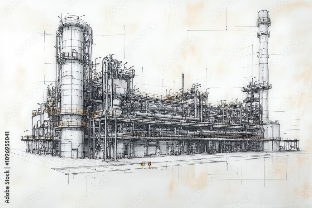 an ink sketch of a cogeneration power station, artfully illustrating the dual production of heat and power in a detailed, technical style an ink sketch of a cogeneration power station, artfully illustrating the dual production of heat and power in a detailed, technical style