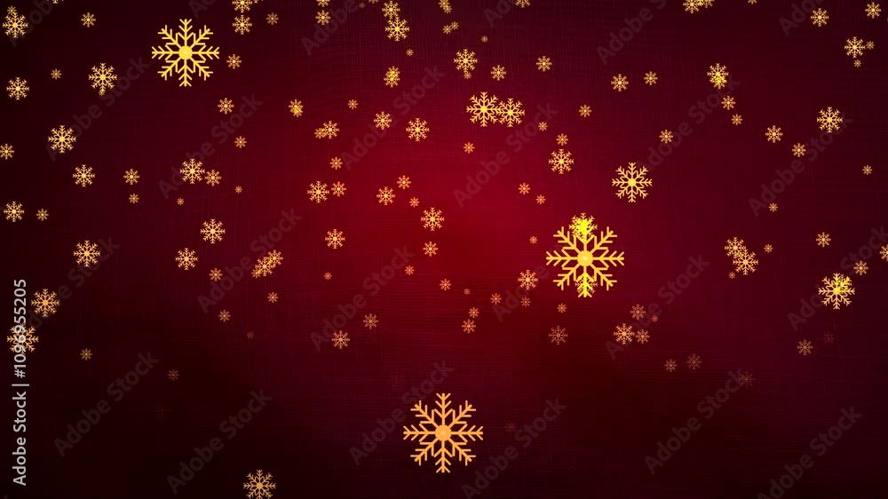 Gold Snowflakes Falling Against a Red Background, loop Gold Snowflakes Falling Against a Red Background, loop