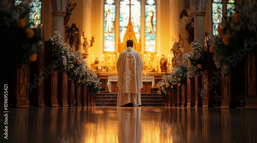 Priest praying in the church