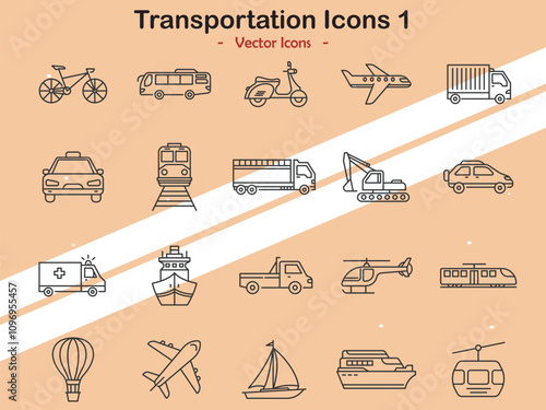 Icons representing various transportation modes in vector style
