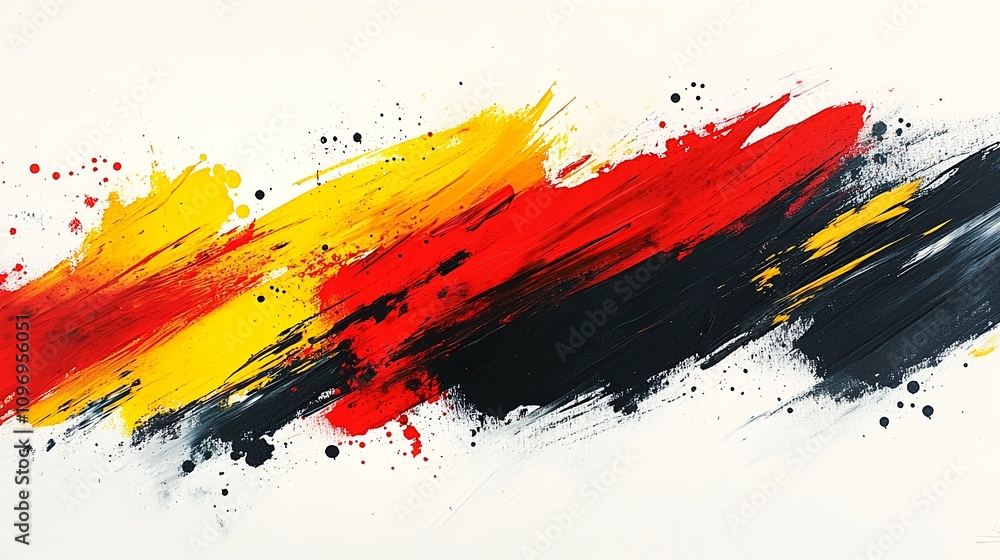 Bold Abstract Artwork Featuring Dynamic Strokes of Red, Yellow, Black, and Splashes of Color Expressing Energy and Movement in Contemporary Style Bold Abstract Artwork Featuring Dynamic Strokes of Red, Yellow, Black, and Splashes of Color Expressing Energy and Movement in Contemporary Style