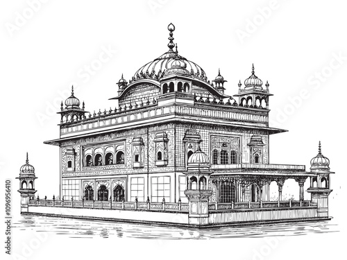 The amritsar temple jesus christ praying sketch hand drawn drawing vector illustration