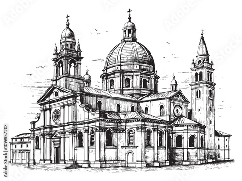 Santa Maria Basilica sketch hand drawn drawing vector illustration