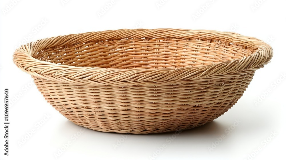 A woven basket with a round shape, suitable for holding various items. A woven basket with a round shape, suitable for holding various items.