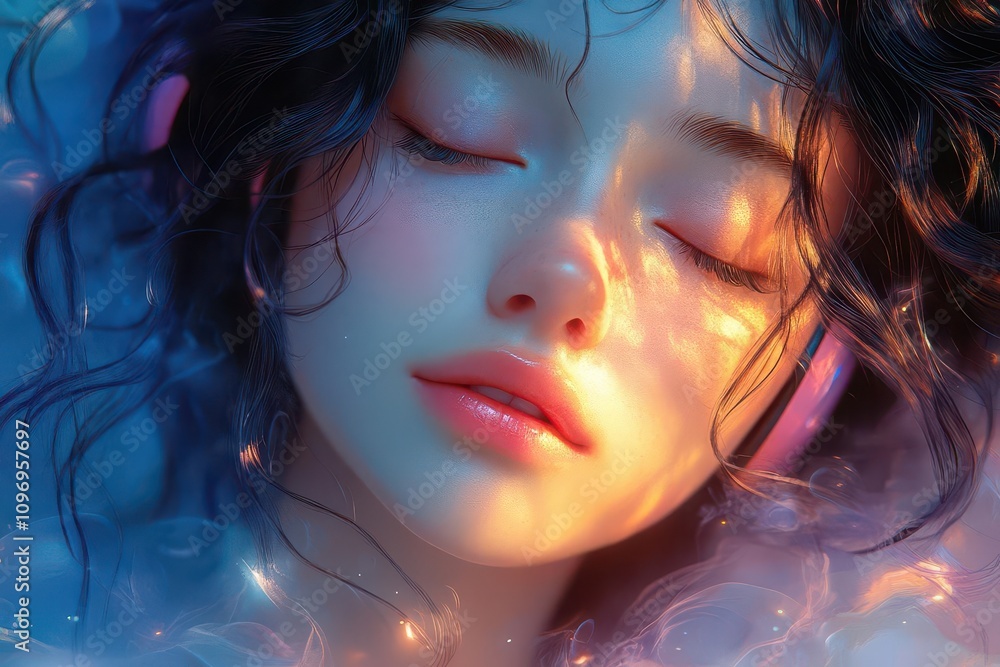 anime girl immersed in the rhythm of lofi hip hop, adorned in vibrant headphones, soft pastel colors swirling around her in a serene, creative atmosphere, evoking tranquility anime girl immersed in the rhythm of lofi hip hop, adorned in vibrant headphones, soft pastel colors swirling around her in a serene, creative atmosphere, evoking tranquility