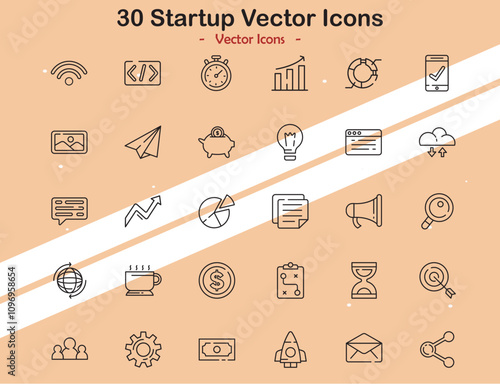 Icons illustrating startup concepts growth and entrepreneurship in vector style