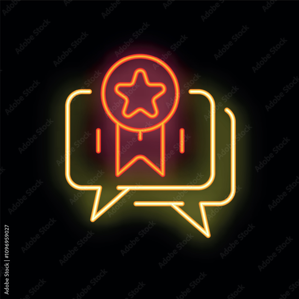 Glowing neon icon representing the concept of positive online feedback and reputation management Glowing neon icon representing the concept of positive online feedback and reputation management