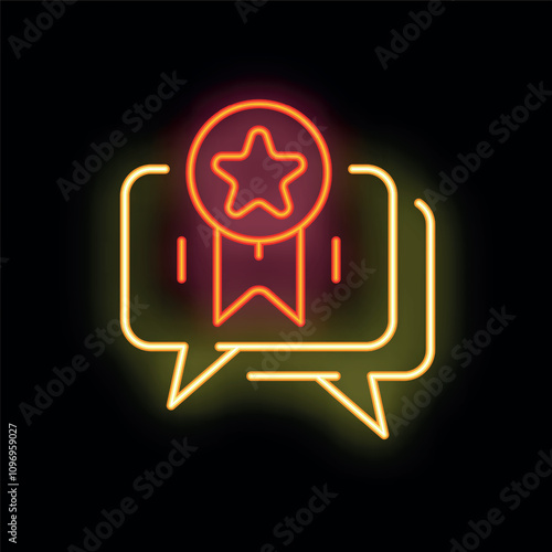 Glowing neon icon representing the concept of positive online feedback and reputation management