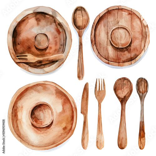 A watercolor drawing of Clay Plates, isolated on a white background. Clay Plates vector.