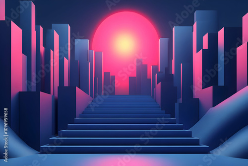 Abstract 3D Cityscape Stairs