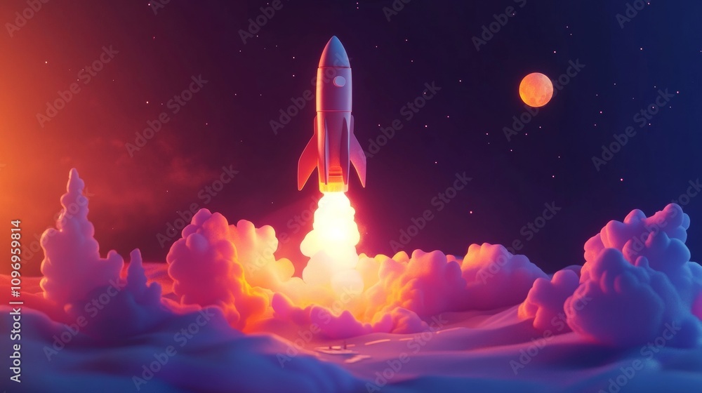 Rocket take off to the moon illustration Rocket take off to the moon illustration