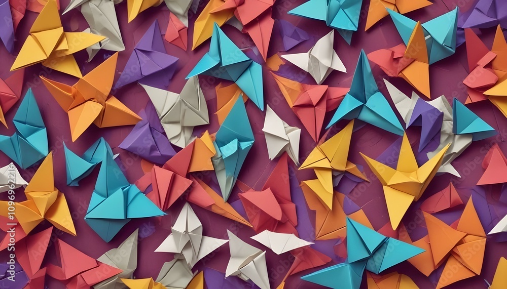 papel de origami y tijeras una composición con papeles de colores vivos, figuras de origami terminadas, y unas tijeras o pegamento, dispuestos sobre una superficie ordenada. perfecto para temas arti papel de origami y tijeras una composición con papeles de colores vivos, figuras de origami terminadas, y unas tijeras o pegamento, dispuestos sobre una superficie ordenada. perfecto para temas arti