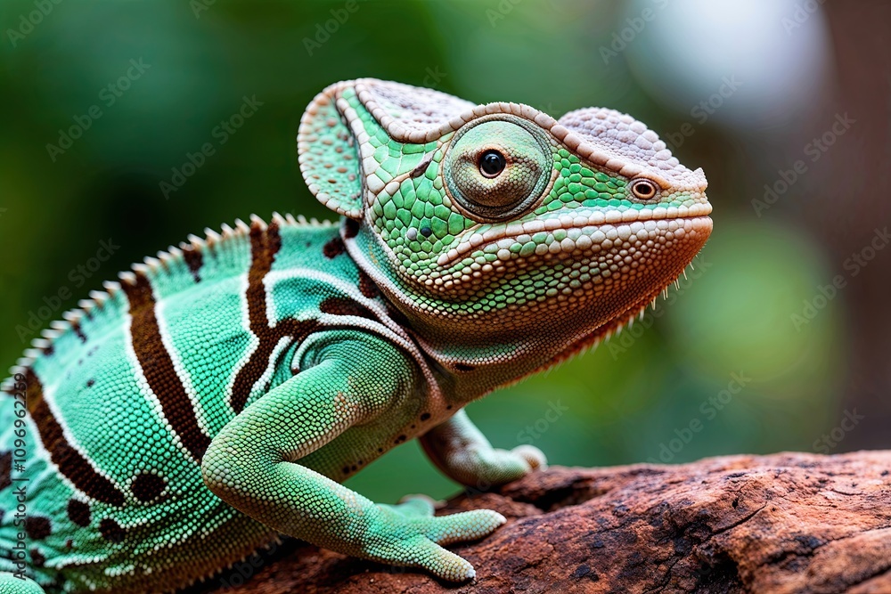 Fototapeta premium Pine Green Chameleon Stunning Closeup with Vibrant Eye-catching Display