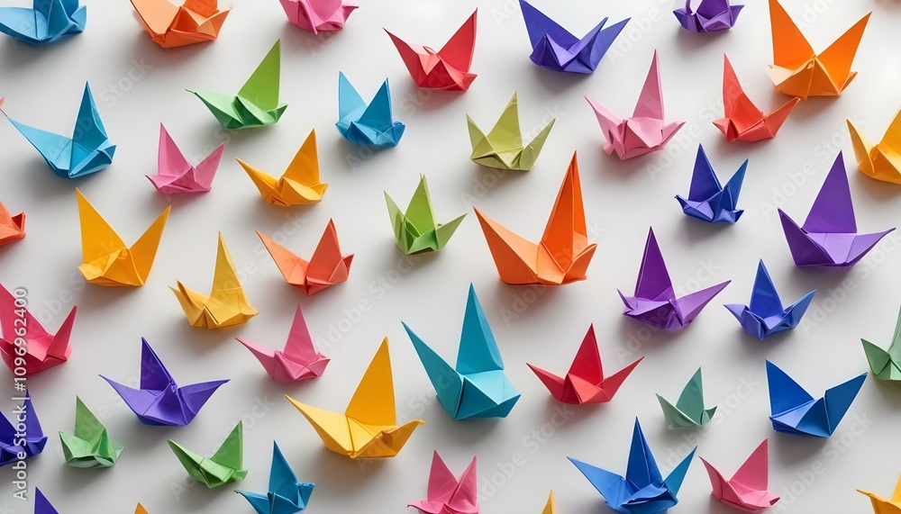 papel de origami y tijeras una composición con papeles de colores vivos, figuras de origami terminadas, y unas tijeras o pegamento, dispuestos sobre una superficie ordenada. perfecto para temas arti papel de origami y tijeras una composición con papeles de colores vivos, figuras de origami terminadas, y unas tijeras o pegamento, dispuestos sobre una superficie ordenada. perfecto para temas arti