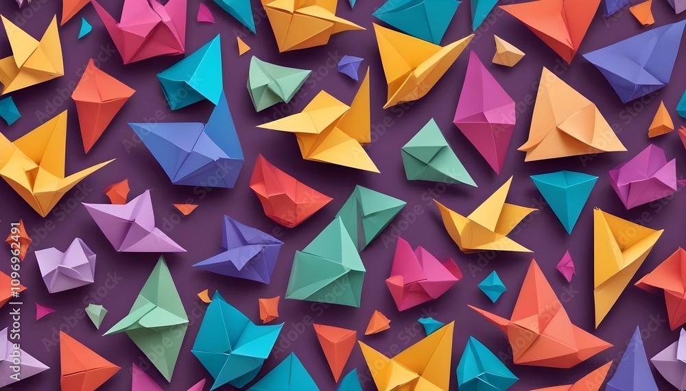 papel de origami y tijeras una composición con papeles de colores vivos, figuras de origami terminadas, y unas tijeras o pegamento, dispuestos sobre una superficie ordenada. perfecto para temas arti papel de origami y tijeras una composición con papeles de colores vivos, figuras de origami terminadas, y unas tijeras o pegamento, dispuestos sobre una superficie ordenada. perfecto para temas arti