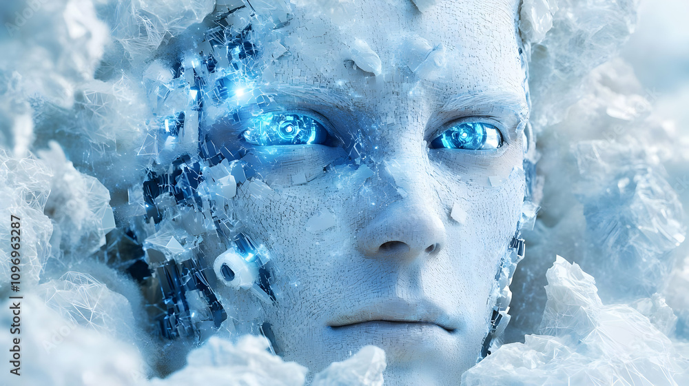 Frozen Cyborg Face 3D Illustration Frozen Cyborg Face 3D Illustration