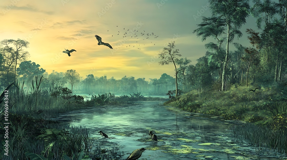 Εκτύπωση καμβά A digital simulation of a tropical rainforest ecosystem highlighting species int