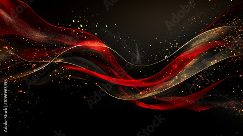 Flowing red and gold ribbons with glitter for Carnival of Masks