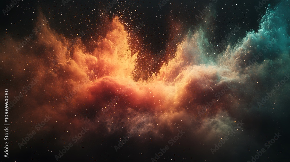 A breathtaking cosmic scene, showcasing vibrant nebulae in fiery orange and teal hues, interspersed with glittering stardust. The image evokes a sense of wonder and the vastness of space. A breathtaking cosmic scene, showcasing vibrant nebulae in fiery orange and teal hues, interspersed with glittering stardust. The image evokes a sense of wonder and the vastness of space.