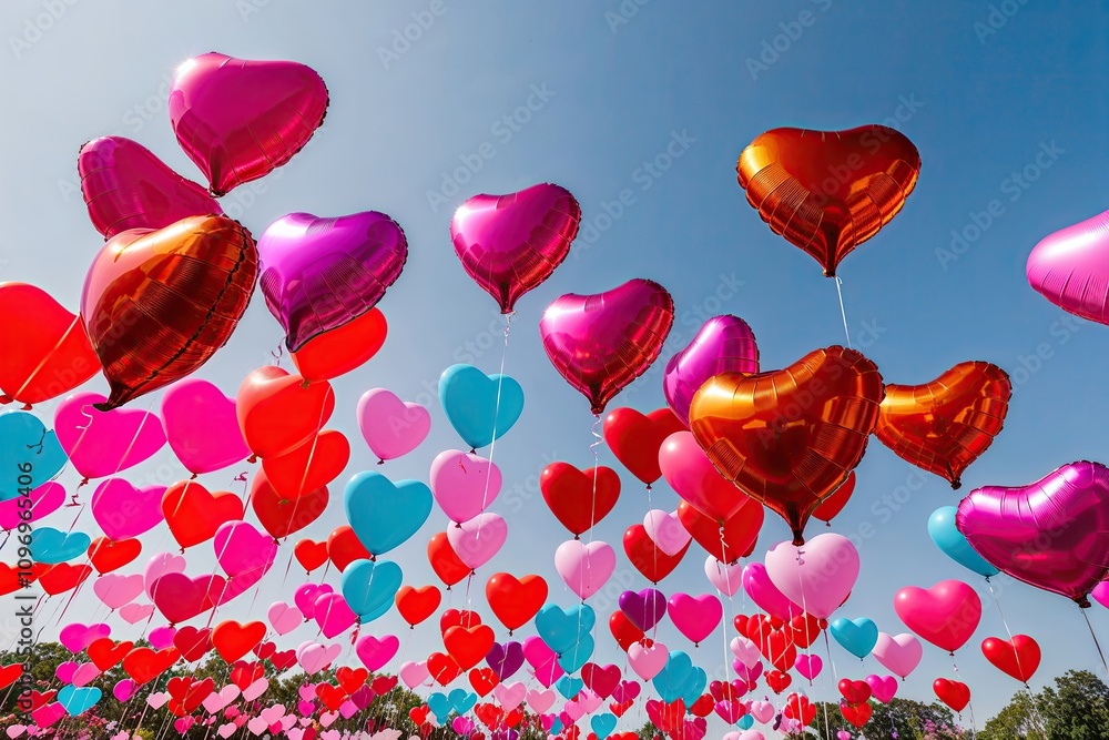 Φωτογραφία Playful and Vibrant Creation of Floating Heart Balloons for a Day of Affection