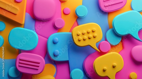 A colorful background of overlapping speech bubbles representing communication and conversation.