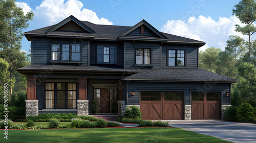 Luxury Dark Gray House 3D Illustration