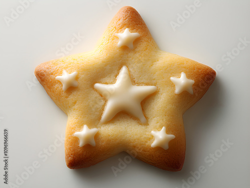 A five-pointed star shaped cookie filled with Christmas elements, isolated on a white background. photo