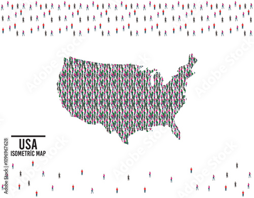 Country map of USA with people