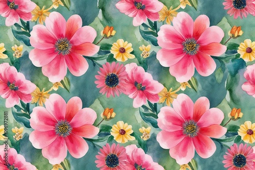 Vibrant Watercolor Floral Pattern Design for Spring Art Projects