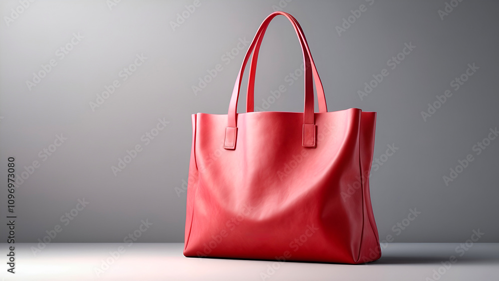 Elegant Red Leather Tote Bag On Gray Background Elegant Red Leather Tote Bag On Gray Background