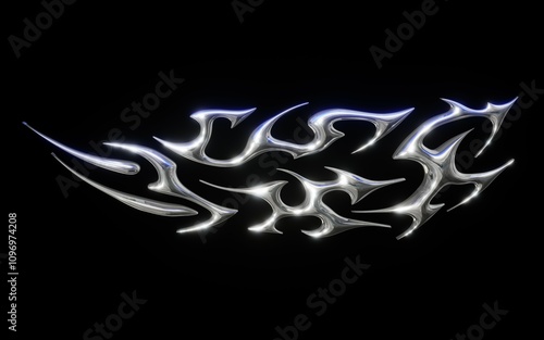 3d chrome metal of y2k icon. 3d rendering illustration of abstract neo tribal icon.3D Illustration
