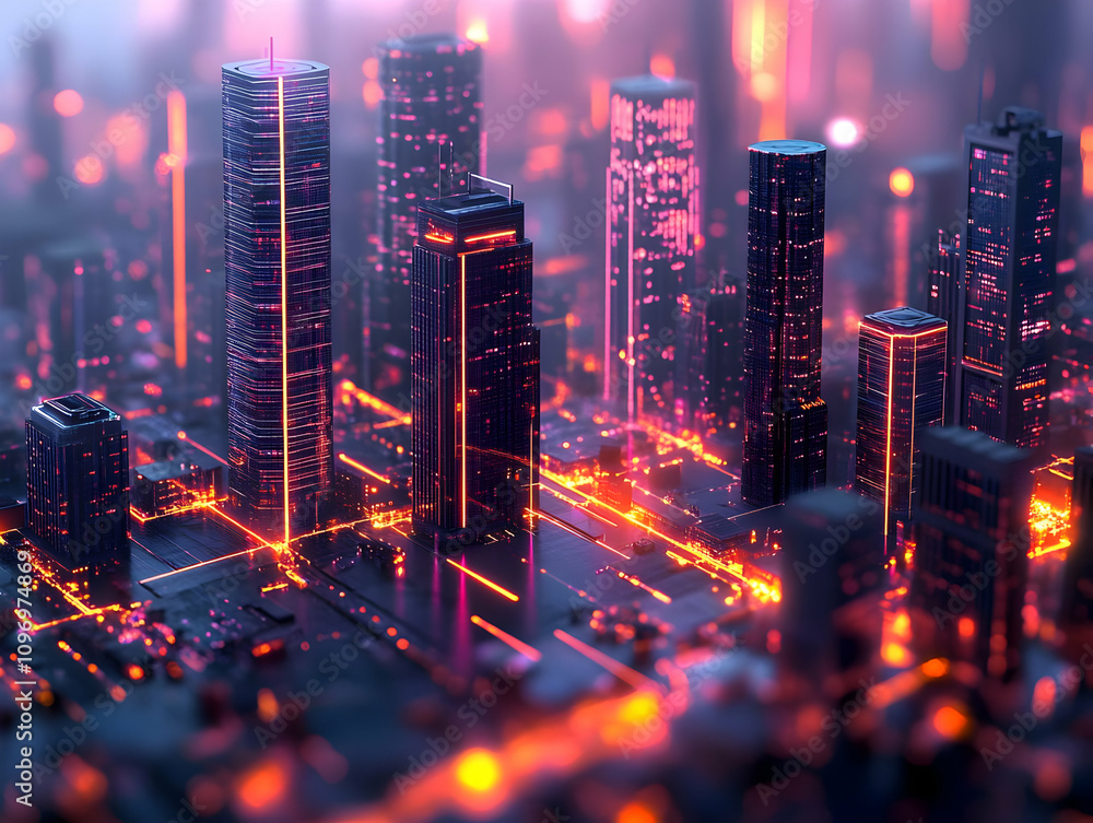 Neon Cityscape 3D Illustration Neon Cityscape 3D Illustration