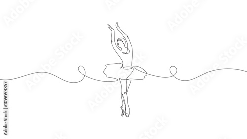 Continuous line drawing of female ballet dancer in swan lake style
