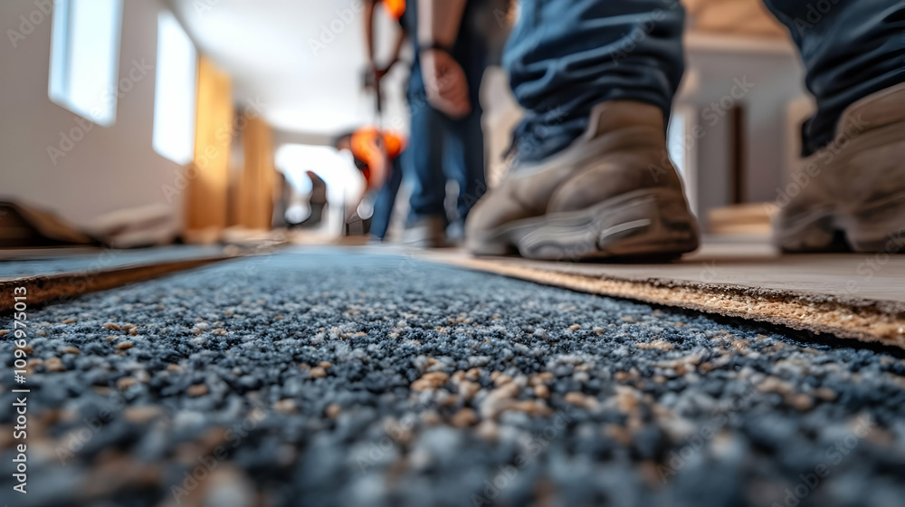 Floor Installation Photo: Workers Laying New Carpet Floor Installation Photo: Workers Laying New Carpet