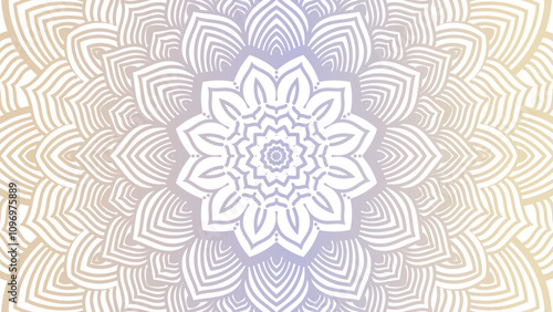 Round mandala on dreamy peach fuzz gradient background. Translucent mesh pattern in the form of a mandala. Mandala with floral patterns.Gradient background with round mandala.Vishal 