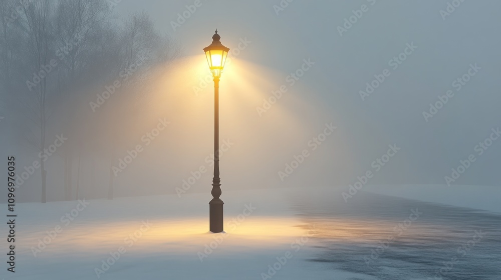 Solitary Lamppost in a Foggy Winter Landscape Solitary Lamppost in a Foggy Winter Landscape