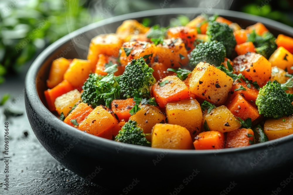 Baked potato with broccoli and bell peppers. A colorful and healthy dish on a plate. Perfect banner for food-focused visuals. Baked potato with broccoli and bell peppers. A colorful and healthy dish on a plate. Perfect banner for food-focused visuals.