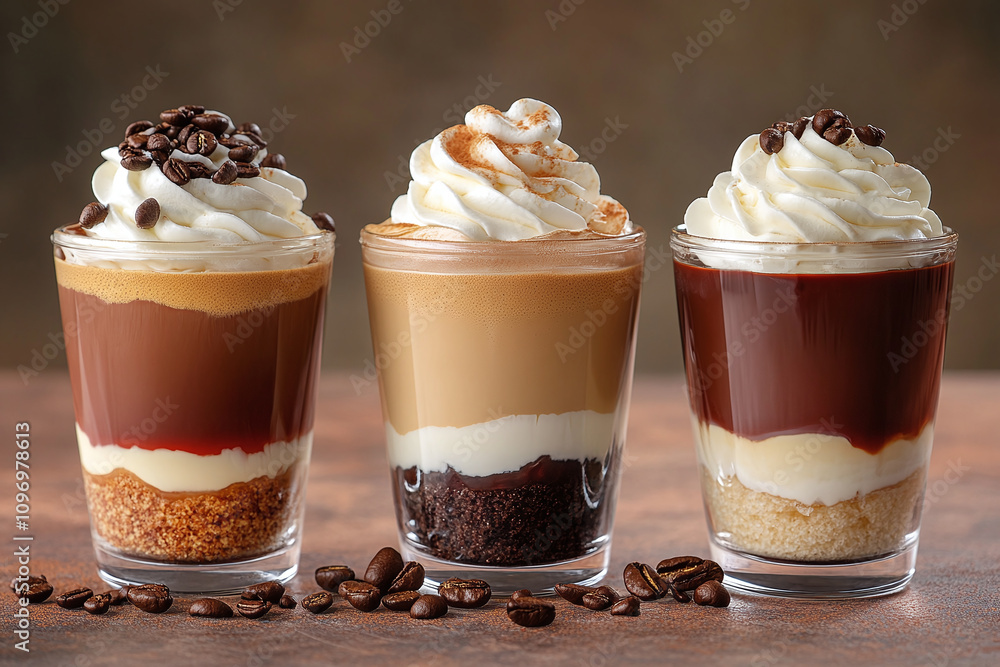 Decorated coffee drink layers, mixed cafe. Decorated coffee drink layers, mixed cafe.