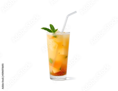 Stylish Tropical Beverage Tumbler with Integrated Straw on White Background