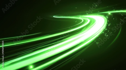 Abstract Green Light Trails: Dynamic Energy and Motion