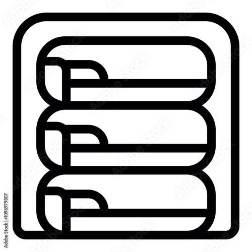 Simple black and white icon of an airplane cabin interior showing three rows of seats equipped with blankets, evoking travel and comfort