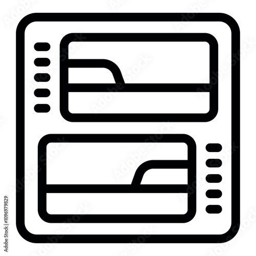 Line drawing of a double oven showing baking trays inside, perfect for cooking and baking delicious food