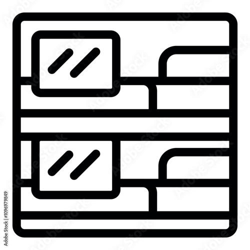 Simple clean line art icon of a train compartment featuring seats and windows, ideal for travel and transportation projects