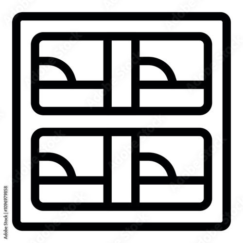 Simple black and white icon of a hostel room with two bunk beds, providing sleeping arrangements for travelers