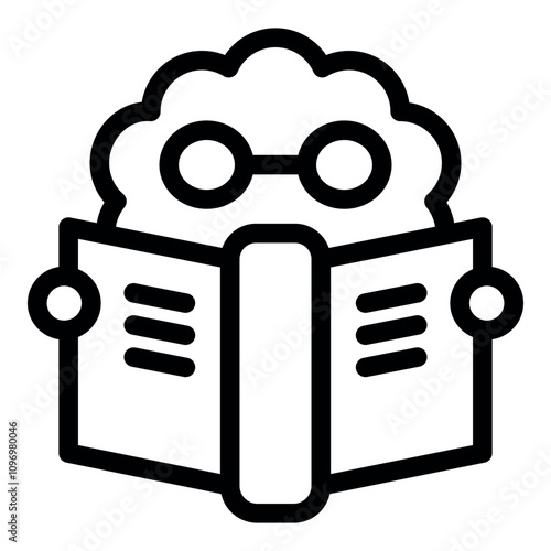 Cartoon brain wearing eyeglasses and enjoying reading, representing studying, learning, and knowledge acquisition