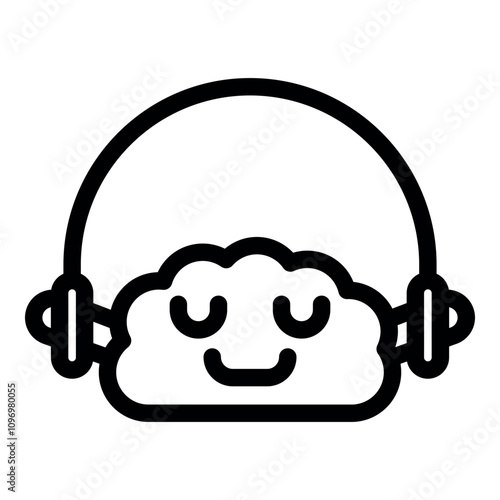 Cartoon cloud enjoying music with headphones, ideal for music streaming services, relaxation apps, or children's content
